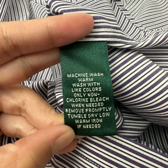 Lauren Ralph Lauren Striped Purple‎ NON IRON Button Down Collared Shirt sz large - Picture 6 of 7